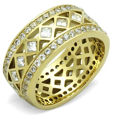 Gold IP Women’s Stainless Steel Ring with CZ – Size 5