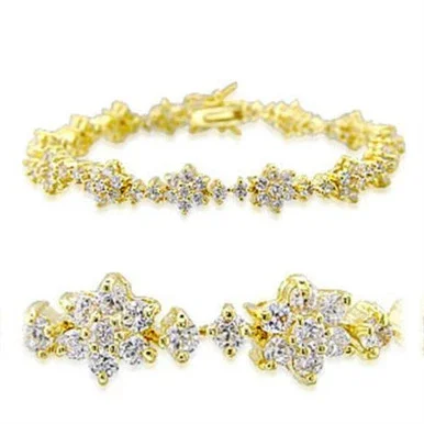 Gold Plated Flower designed Women’s Bracelet with Cubic Zirconia