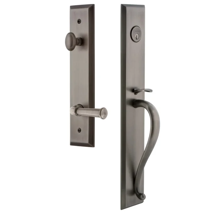 Grandeur Fifth Avenue Solid Brass Rose Left Handed Keyed Entry Single Cylinder Full Plate “S” Grip Handleset with Georgetown Lever and 2-3/4″ Backset