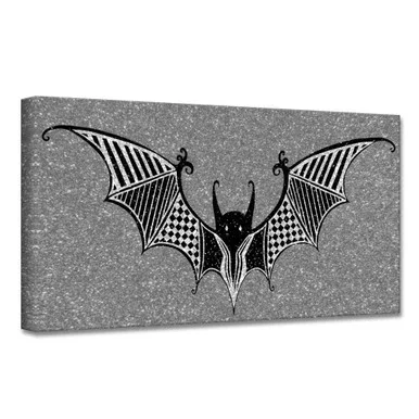 Gray and Black Glamoween Bat II Canvas Halloween Wall Art Decor 8″ x 16″