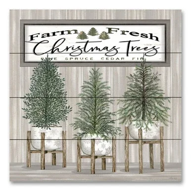 Gray and Green Potted Christmas Tree Square Wall Art Decor 12″ x 12″