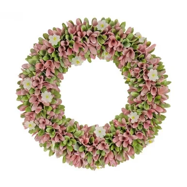 Green and Pink Pastel Spring Floral Wreath, 18-Inch
