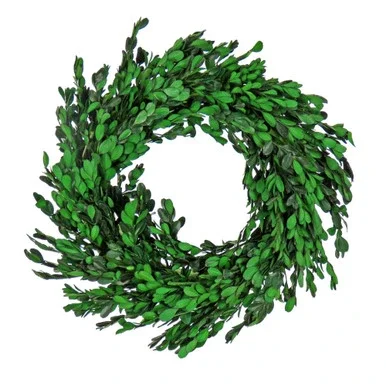Green Boxwood Artificial Spring Wreath, 18-Inch