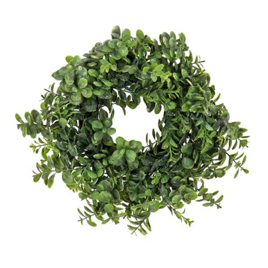 Green Button Leaf Fern Stems Artificial Wreath, 16-Inch