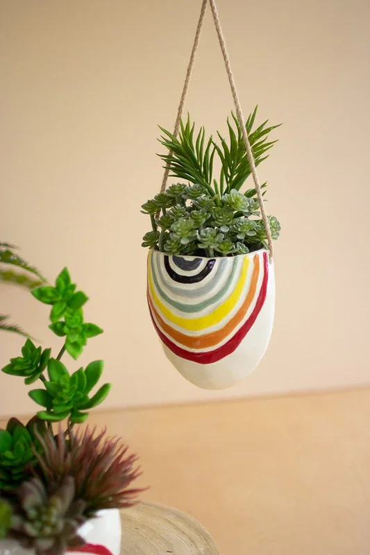 Hanging ceramic rainbow planter