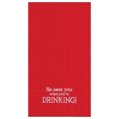 He Sees You When You’re Cotton Christmas Waffle Weave Kitchen Towel Decor Decoration