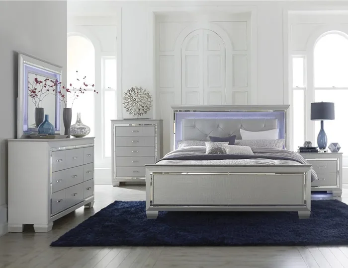 Homelegance – Allura 10 Piece Full Bedroom Set with LED Lighting in Silver – 1916F-1-10SET
