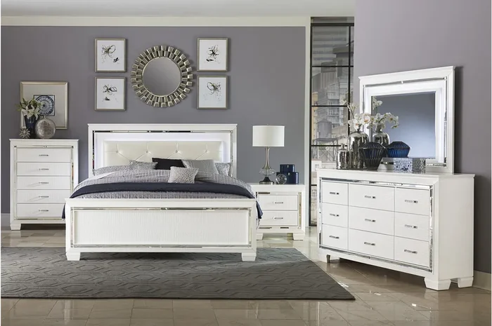 Homelegance – Allura 3 Piece California King Bedroom Set with LED Lighting in White – 1916KW-1CK-3SET
