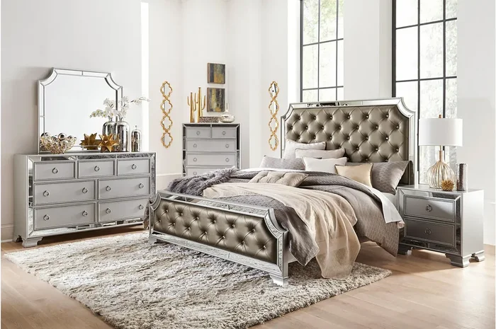 Homelegance – Avondale 3 Piece Queen Leather Upholstered Bedroom Set in Silver/Gray – 1646-1-3SET