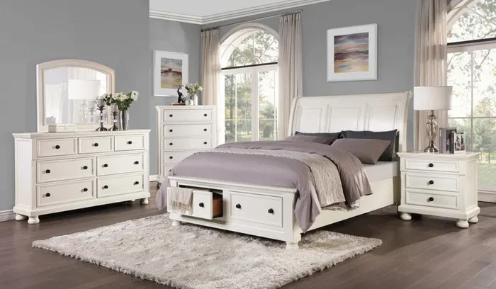 Homelegance – Laurelin 6 Piece Eastern King Platform with Storage Bedroom Set in White – 1714KW-1EK-6SET