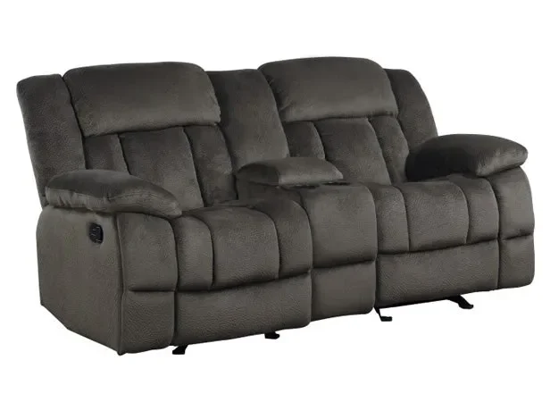 Homelegance – Laurelton Chocolate Double Glider Reclining Love Seat W- Cntr Console – 9636-2