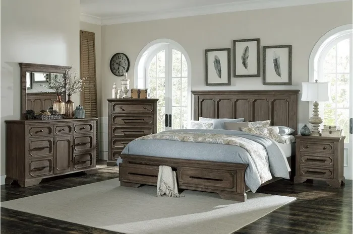 Homelegance – Toulon 6 Piece Queen Platform with Storage Bedroom Set in Distressed Dark Oak – 5438-1-6SET