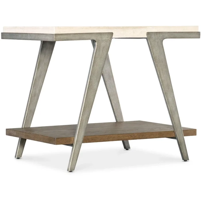 Hooker Furniture Boomerang 21″ Wide Marble Top Metal and Oak End Table