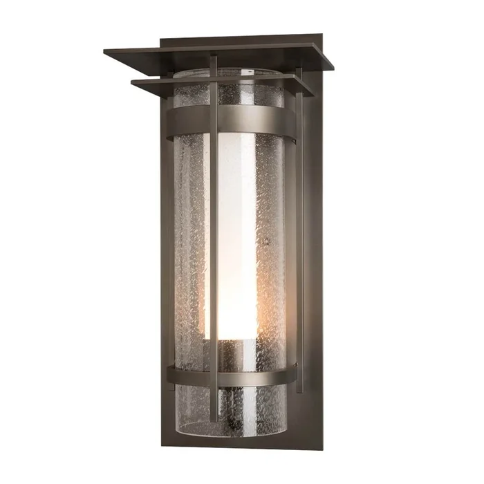 Hubbardton Forge Banded Seeded Glass with Top Plate Large Outdoor Sconce, 305998-SKT-20-ZS0656