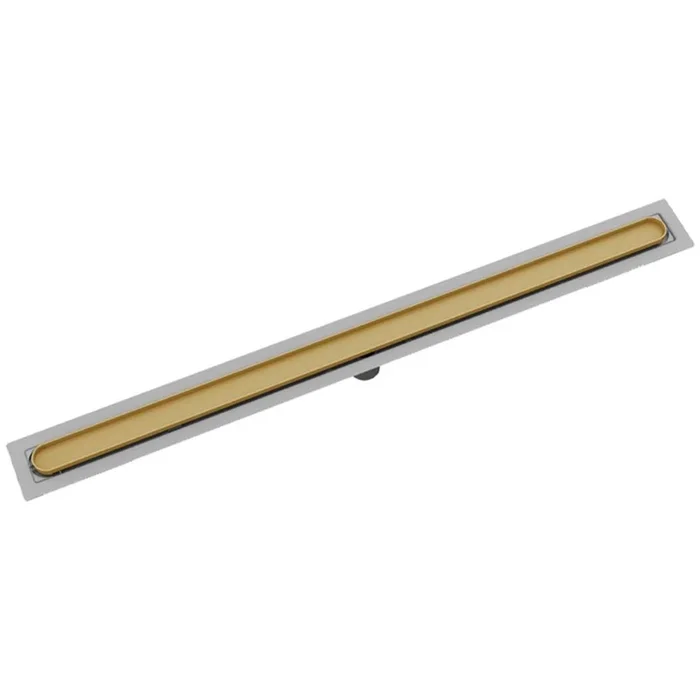 Infinity Drain 36” FF Series Complete Kit with Discorectangle Tile Insert Frame in Polished Brass