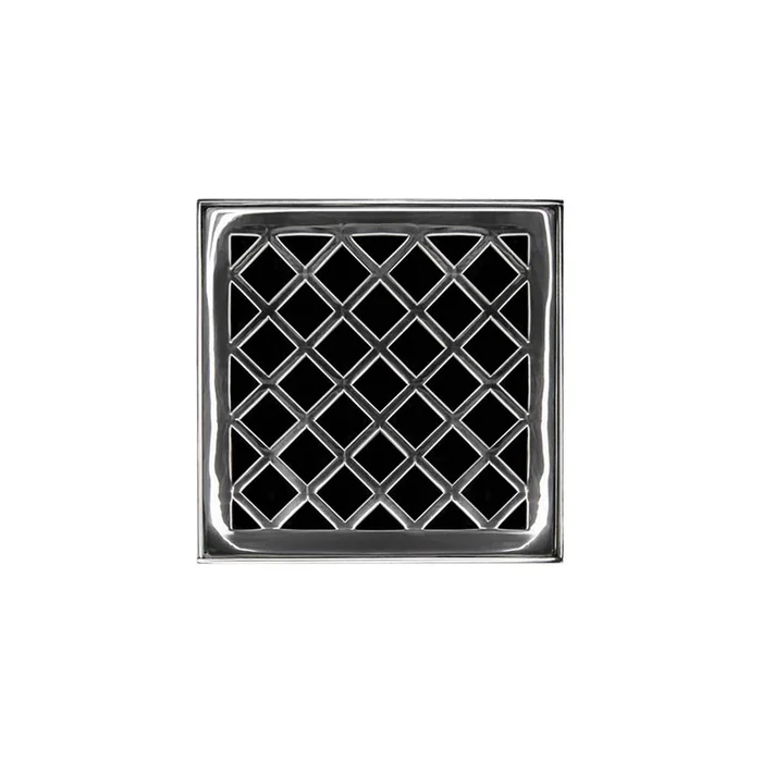 Infinity Drain 4” x 4” Strainer with Criss-Cross Pattern Decorative Plate and 2” Throat in Polished Stainless for XD 4