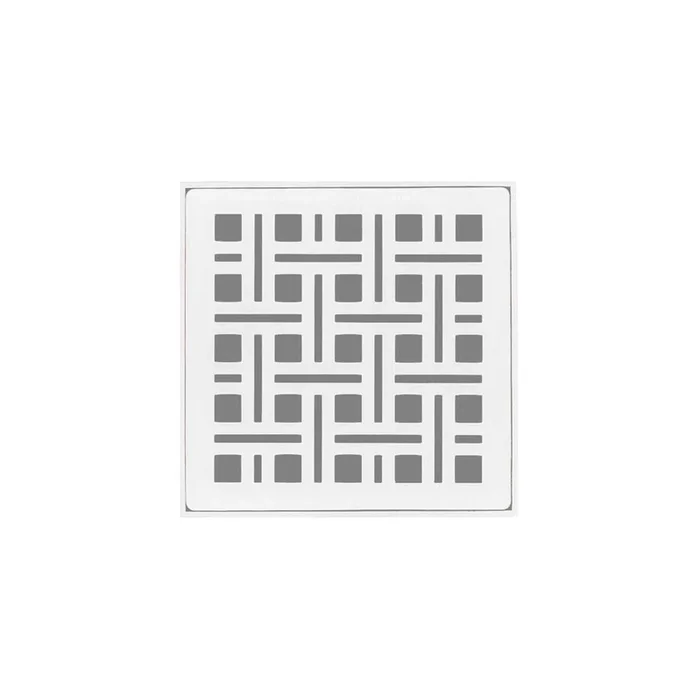 Infinity Drain 4” x 4” Strainer with Weave Pattern Decorative Plate and 2” Throat in Matte White for VD 4