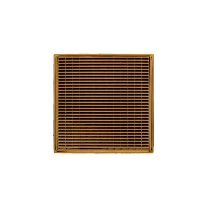 Infinity Drain 4” x 4” WD 4 Complete Kit with Wedge Wire Pattern Decorative Plate in Polished Gold with Cast Iron Drain Body, 2” Outlet