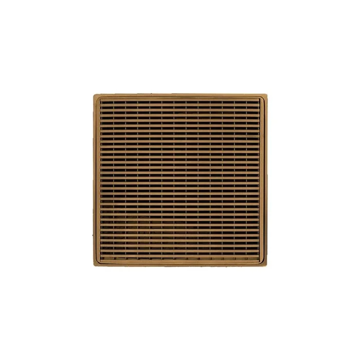 Infinity Drain 4” x 4” WDB 4 Complete Kit with Wedge Wire Pattern Decorative Plate in Polished Brass with ABS Bonded Flange Drain Body, 2”, 3” and 4” Outlet