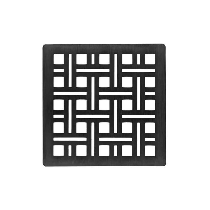 Infinity Drain 4” x 4” Weave Pattern Decorative Plate for V 4, VD 4, VDB 4 in Matte Black