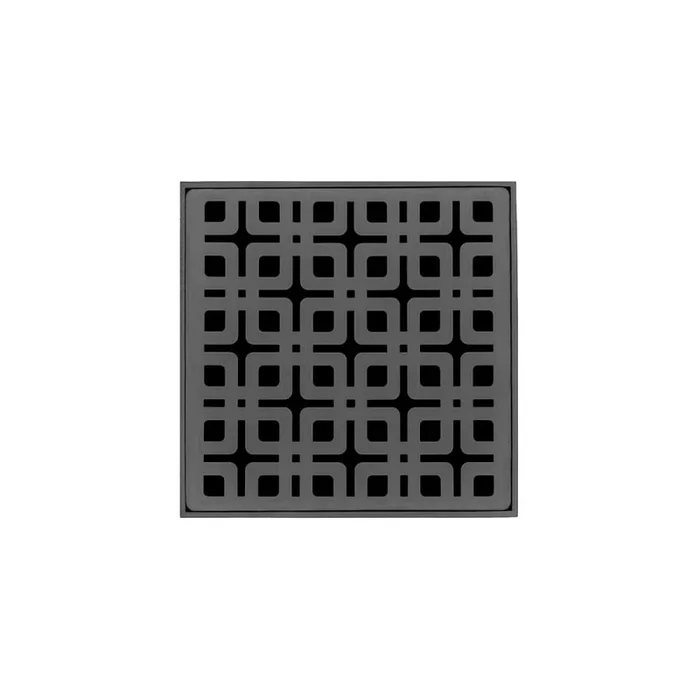 Infinity Drain 4″ x 4″ KD 4 Center Drain Kit with Link Pattern Decorative Plate, Cast Iron Drain Body and 2″ Outlet