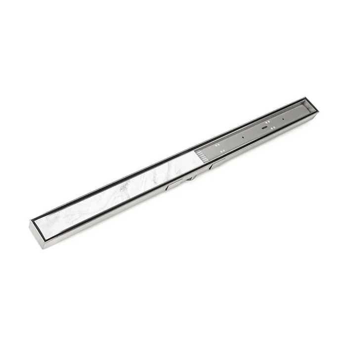 Infinity Drain 48” S-Stainless Steel Series High Flow Complete Kit with Low Profile Tile Insert Frame in Satin Stainless with PVC Drain Body, 3” Outlet