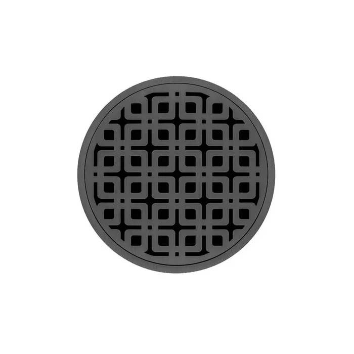 Infinity Drain 5” Round RKD 5 Complete Kit with Link Pattern Decorative Plate in Gunmetal with Cast Iron Drain Body, 2” Outlet