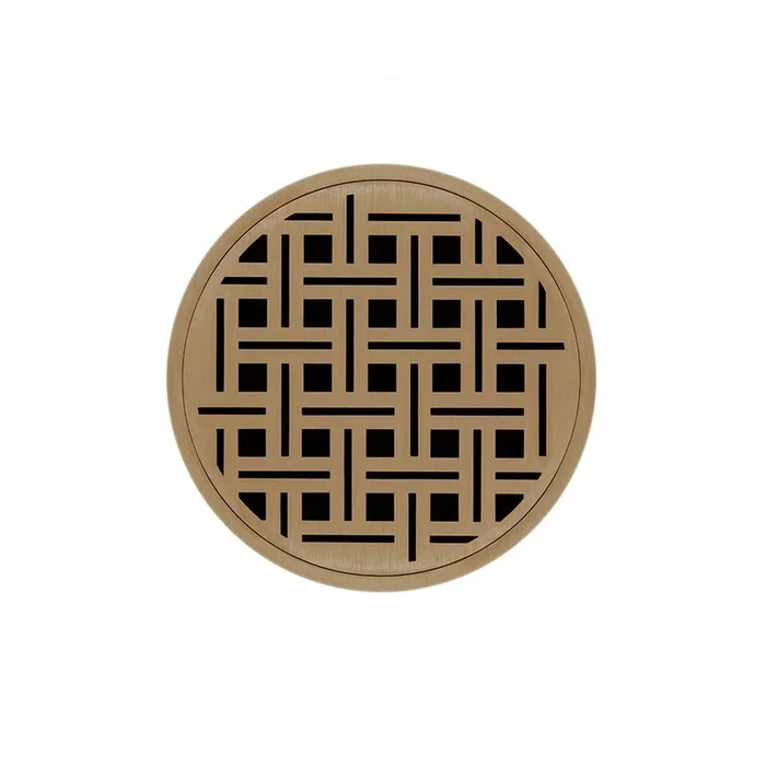 Infinity Drain 5” Round RVD 5 High Flow Complete Kit with Weave Pattern Decorative Plate in Satin Bronze with ABS Drain Body, 3” Outlet