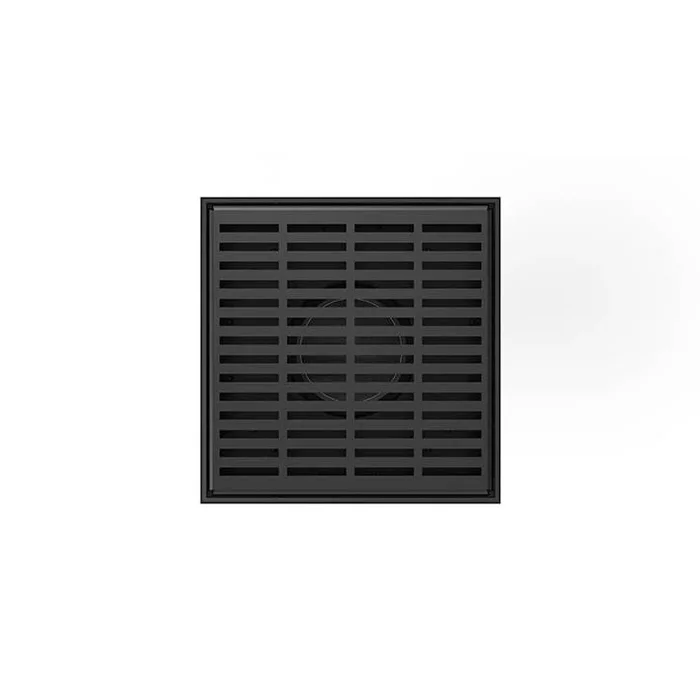 Infinity Drain 5” x 5” LND 5 Slotted Pattern Complete Kit in Matte Black with ABS Bonded Flange, 2”, 3” and 4” Outlet