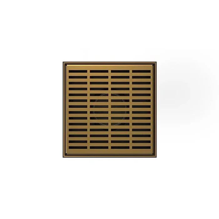 Infinity Drain 5” x 5” LND 5 Slotted Pattern Complete Kit in Satin Bronze with ABS Drain Body, 2” Outlet