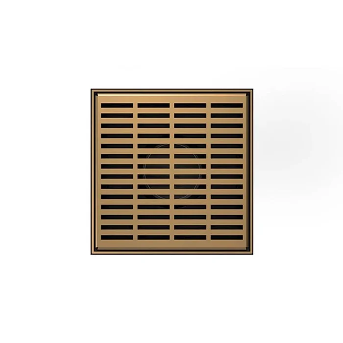 Infinity Drain 5” x 5” LND 5 Slotted Pattern Complete Kit in Satin Champagne with Stainless Steel Bonded Flange, 2” No Hub Outlet