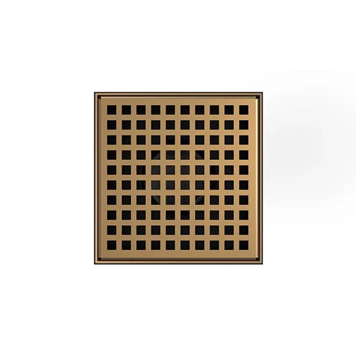 Infinity Drain 5” x 5” LQD 5 Squares Pattern Complete Kit in Satin Champagne with ABS Bonded Flange, 2”, 3” and 5” Outlet