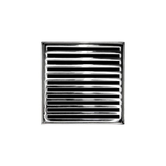 Infinity Drain 5” x 5” ND 5 Complete Kit with Lines Pattern Decorative Plate in Polished Stainless with ABS Drain Body, 2” Outlet