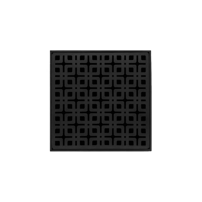 Infinity Drain 5” x 5” Strainer with Link Pattern Decorative Plate and 2” Throat in Matte Black for KD 5