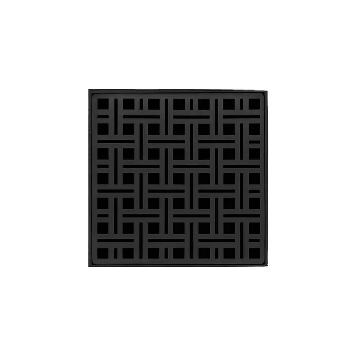 Infinity Drain 5” x 5” VD 5 Complete Kit with Weave Pattern Decorative Plate in Matte Black with Cast Iron Drain Body, 2” Outlet