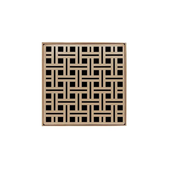 Infinity Drain 5” x 5” VD 5 Complete Kit with Weave Pattern Decorative Plate in Satin Champagne with PVC Drain Body, 2” Outlet