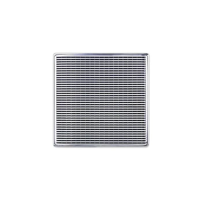 Infinity Drain 5” x 5” WD 5 High Flow Complete Kit with Wedge Wire Pattern Decorative Plate in Polished Stainless with Cast Iron Drain Body, 3” No-Hub Outlet