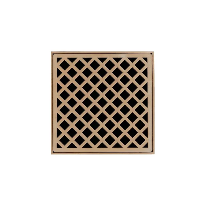 Infinity Drain 5” x 5” XD 5 Complete Kit with Criss-Cross Pattern Decorative Plate in Satin Champagne with ABS Drain Body, 2” Outlet