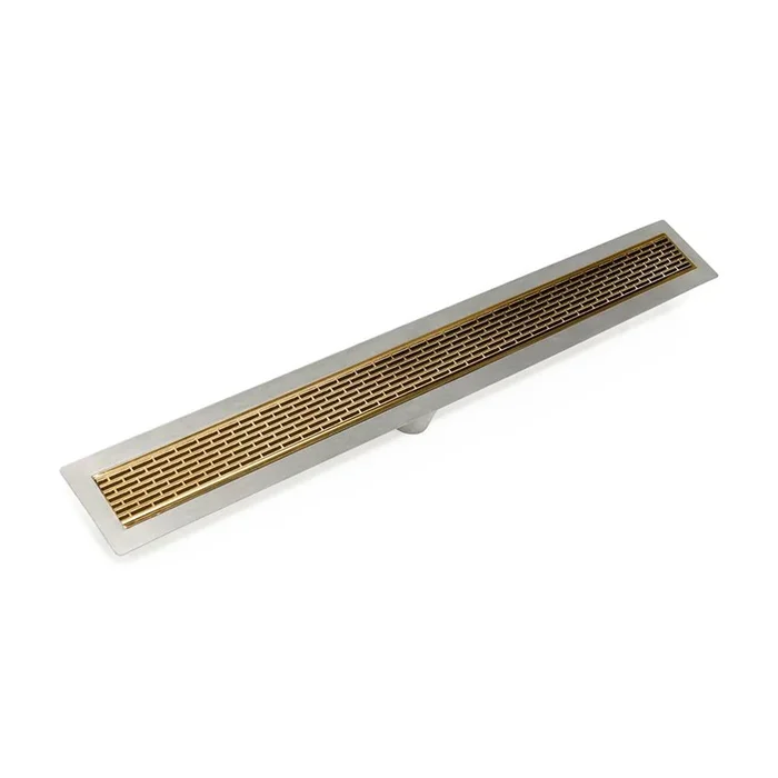 Infinity Drain 60” FF Series Complete Kit with 2 1/2” Perforated Offset Slot Grate in Polished Gold