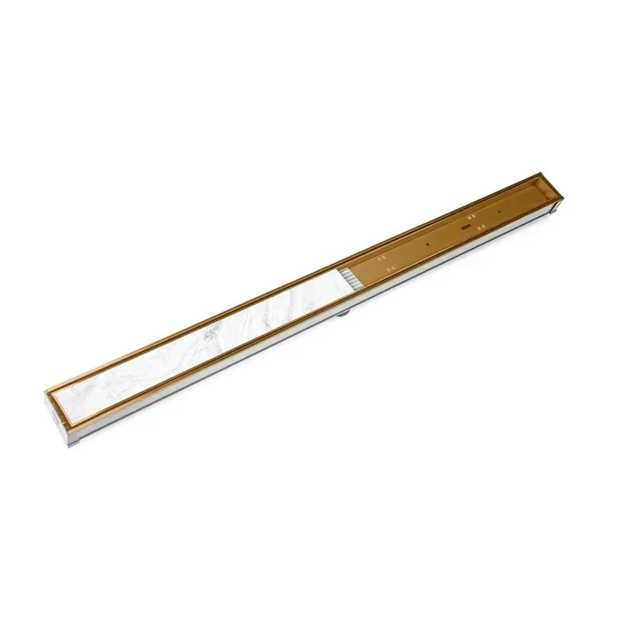 Infinity Drain 60” S-PVC Series Complete Kit with Tile Insert Frame in Polished Brass