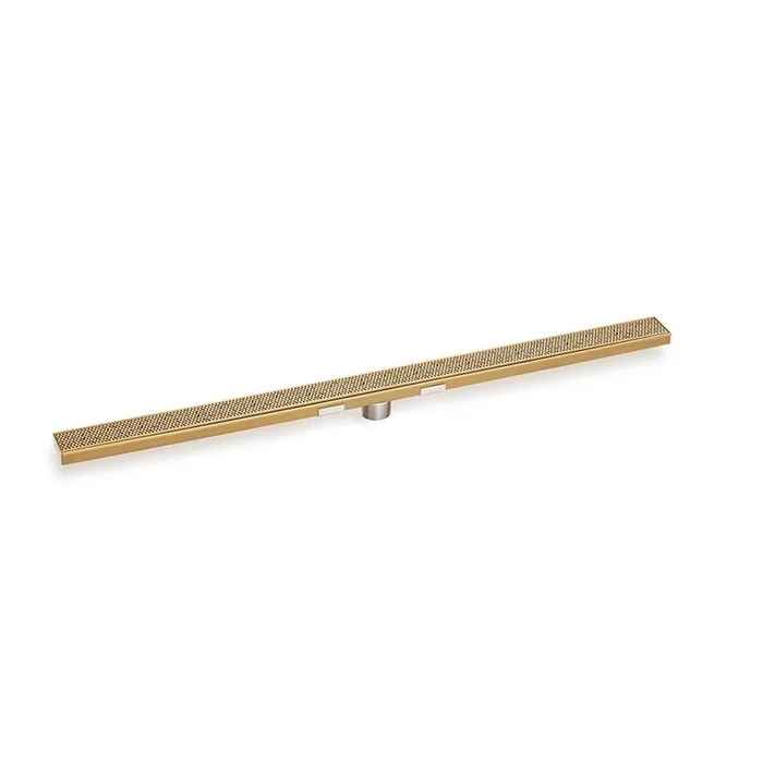 Infinity Drain 60” S-Stainless Steel Series Complete Kit with 2 1/2” Adhesion Style Grate in Polished Brass