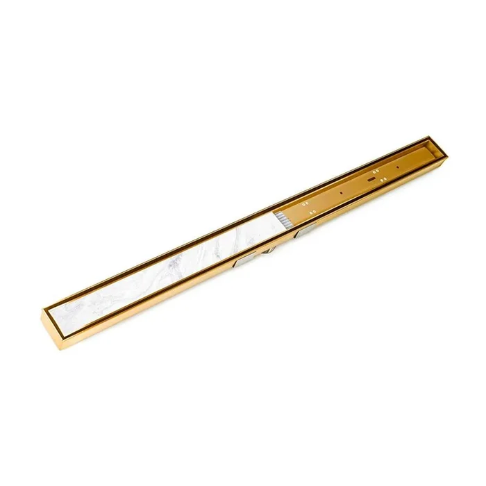 Infinity Drain 60” S-Stainless Steel Series Complete Kit with Tile Insert Frame in Polished Gold