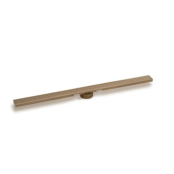 Infinity Drain 72” S-Stainless Steel Series High Flow Complete Kit with 2 1/2” Adhesion Style Grate in Satin Bronze with ABS Drain Body, 3” Outlet