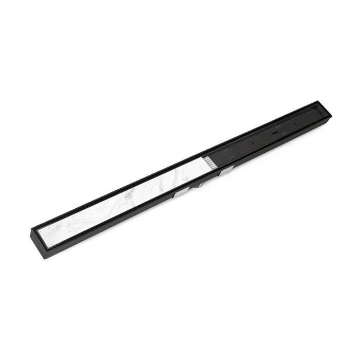 Infinity Drain 96” S-Stainless Steel Series High Flow Complete Kit with Low Profile Tile Insert Frame in Matte Black with ABS Drain Body, 3” Outlet