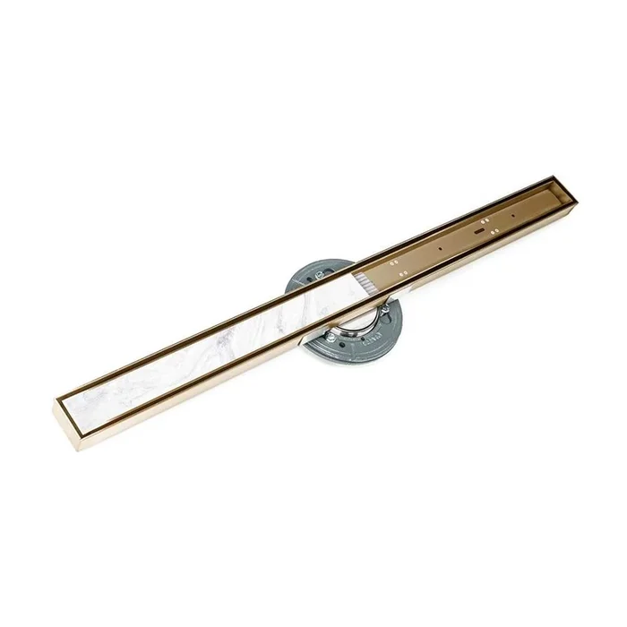 Infinity Drain 96” S-Stainless Steel Series High Flow Complete Kit with Tile Insert Frame in Satin Bronze with Cast Iron Drain Body, 3” No Hub Outlet