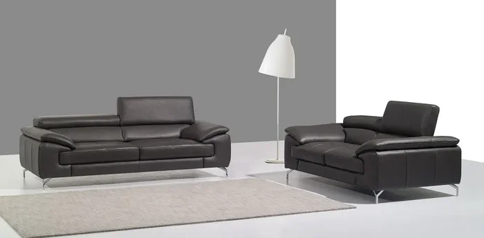 J&M Furniture A973 Italian Leather Sofa in Grey