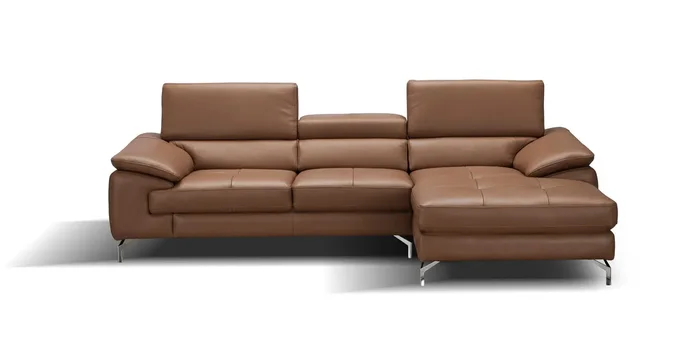 J&M Furniture A973B Italian Leather Mini Sectional Right Facing Chaise in Caramel