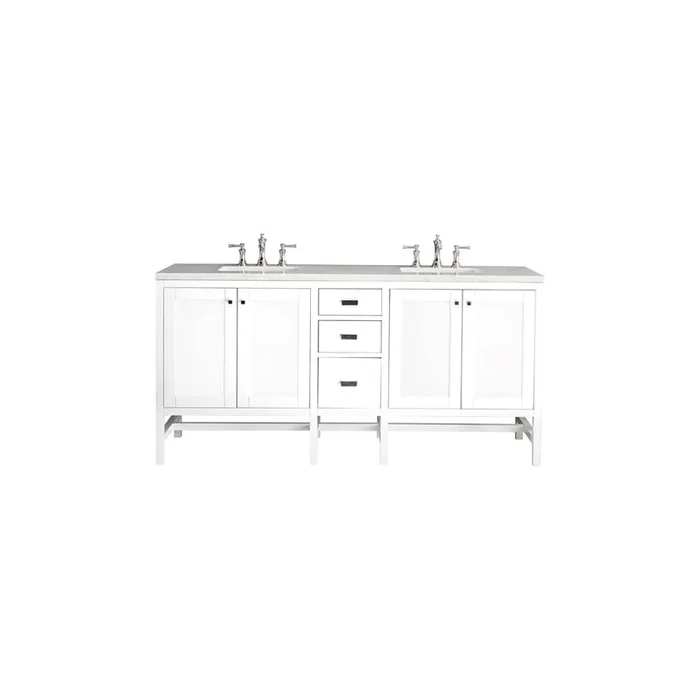 James Martin Vanities Addison 72” Double Vanity, Glossy White w/ 3 CM Arctic Fall Solid Surface Top