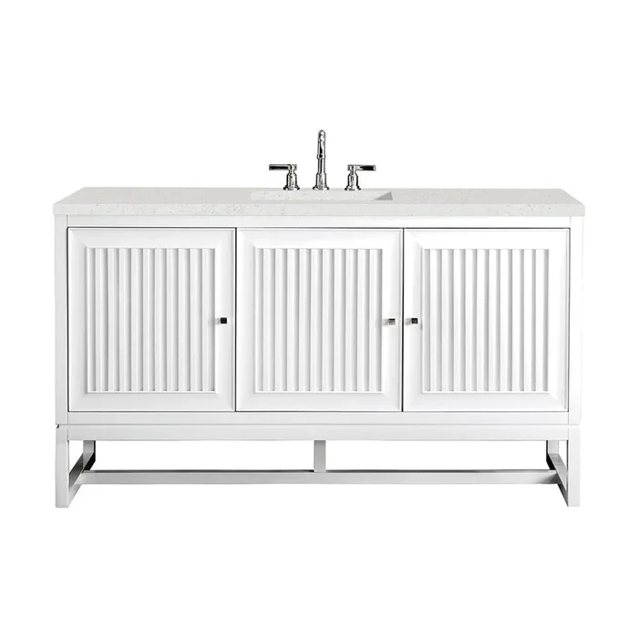 James Martin Vanities Athens 60” Single Vanity, Glossy White w/ 3 CM Lime Delight Silestone Top