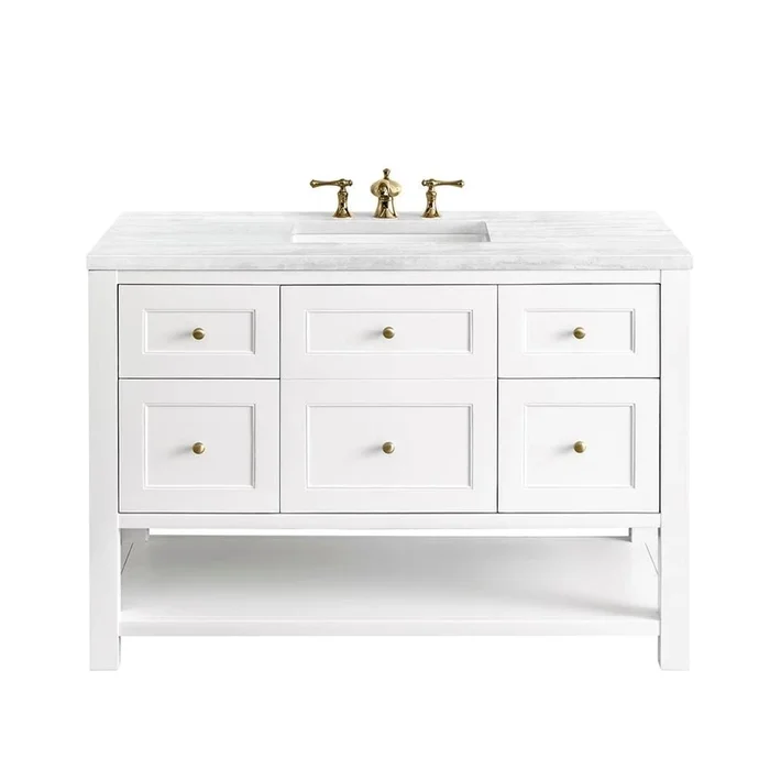 James Martin Vanities Breckenridge 48” Single Vanity, Bright White w/ 3 CM Arctic Fall Top
